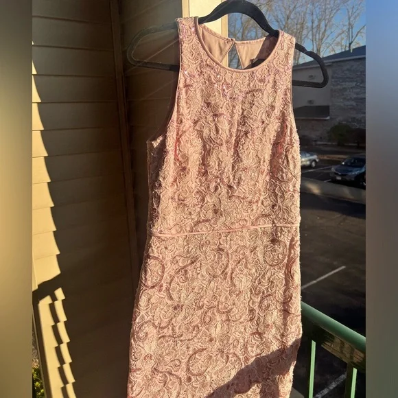 Vince Camuto Pink Lace Sequin Sheath Dress Size 8 Floral Cocktail Party  Dress
